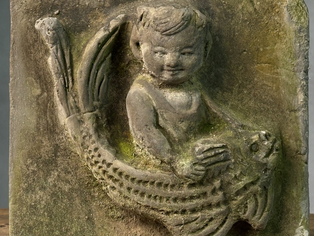 古玩陶瓷明代·童子抱鯉磚雕真品鑒賞圖