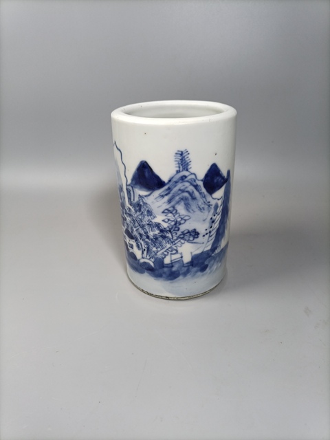 古玩陶瓷晚清青花山水人物紋筆筒拍賣,當前價格2980元