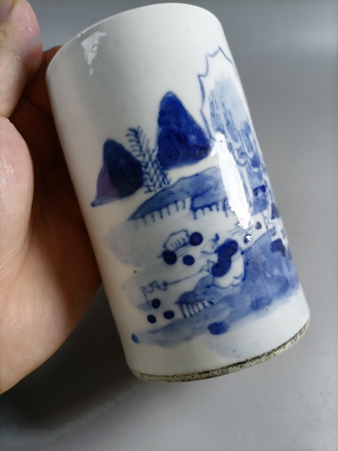 古玩陶瓷晚清青花山水人物紋筆筒拍賣,當前價格2980元