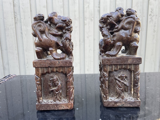 天然石　獅子像 印章　古董品 寿山石？ 天然石 獅子像 印章 古董品 寿山石？ 落款用 石材 寿山石 獅子 2