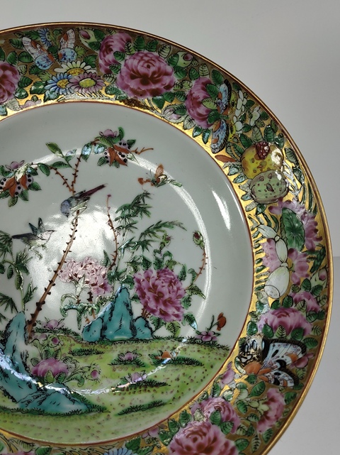 古玩陶瓷清晚-廣彩花鳥紋折腰盤拍賣,當(dāng)前價(jià)格1369元