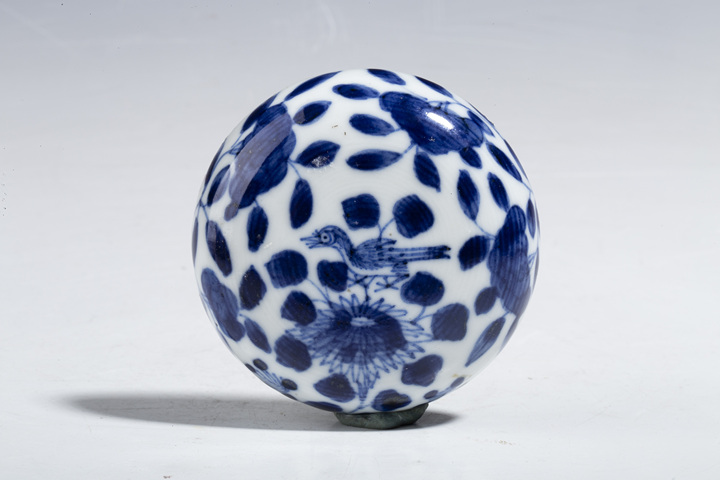 古玩陶瓷晚清·青花花鳥紋印泥盒拍賣，當前價格2600元