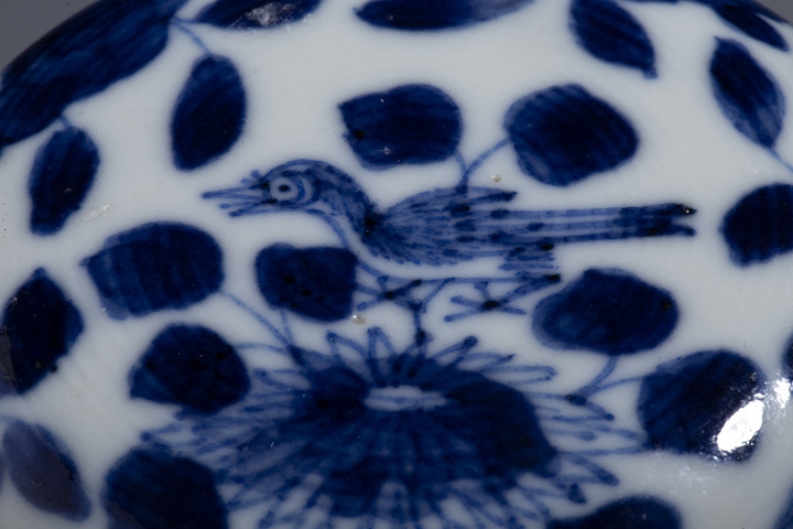 古玩陶瓷晚清·青花花鳥紋印泥盒拍賣，當前價格2600元