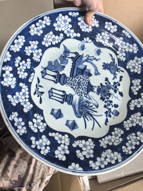 古玩陶瓷博古圖青花盤拍賣，當前價格18000元