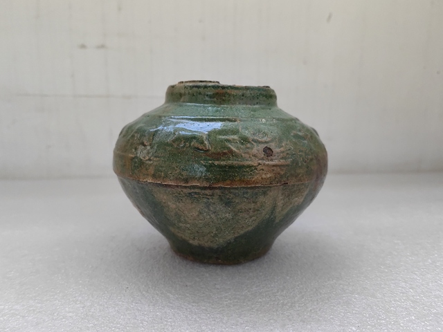 古玩陶瓷漢綠釉跑獸紋罐拍賣，當前價格850元