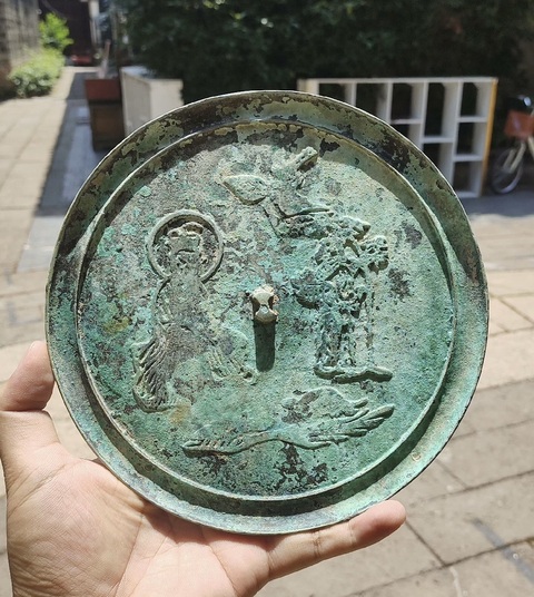 古玩銅器(帶保真卡)龜鶴仙人鏡拍賣,當前價格3555元