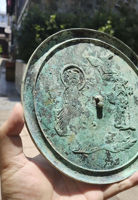 古玩銅器(帶保真卡)龜鶴仙人鏡拍賣,當前價格3555元