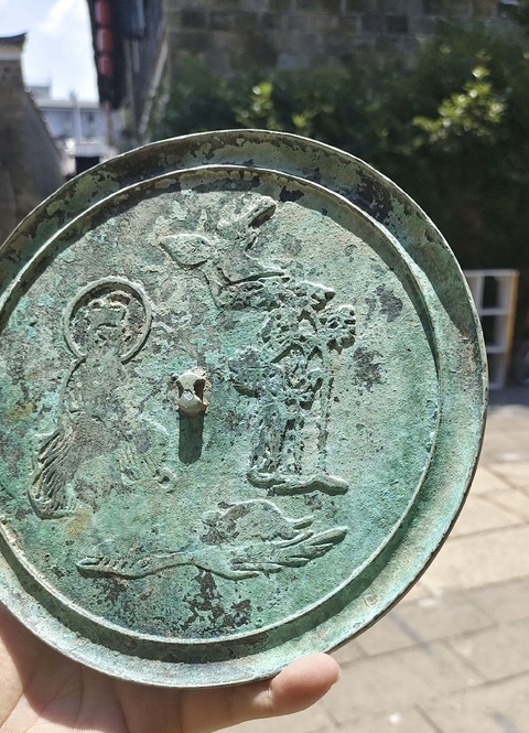 古玩銅器(帶保真卡)龜鶴仙人鏡拍賣,當前價格3555元