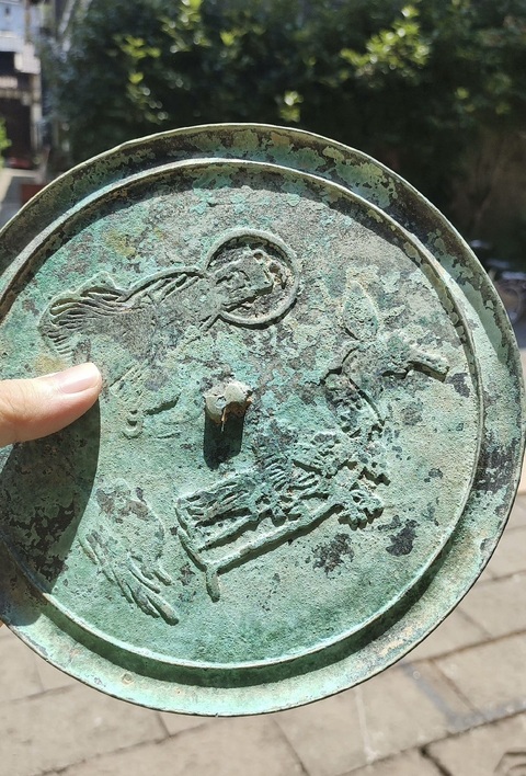 古玩銅器(帶保真卡)龜鶴仙人鏡拍賣,當前價格3555元
