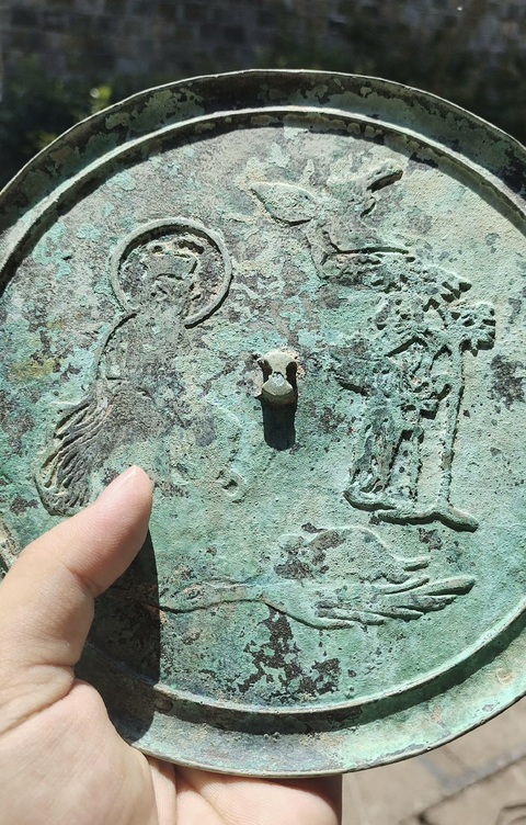 古玩銅器(帶保真卡)龜鶴仙人鏡拍賣,當前價格3555元