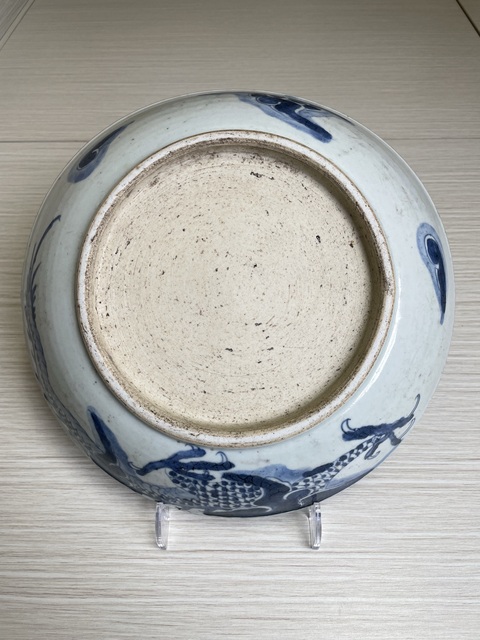古玩陶瓷清雍正 青花過墻龍紋盤拍賣,當前價格3500元