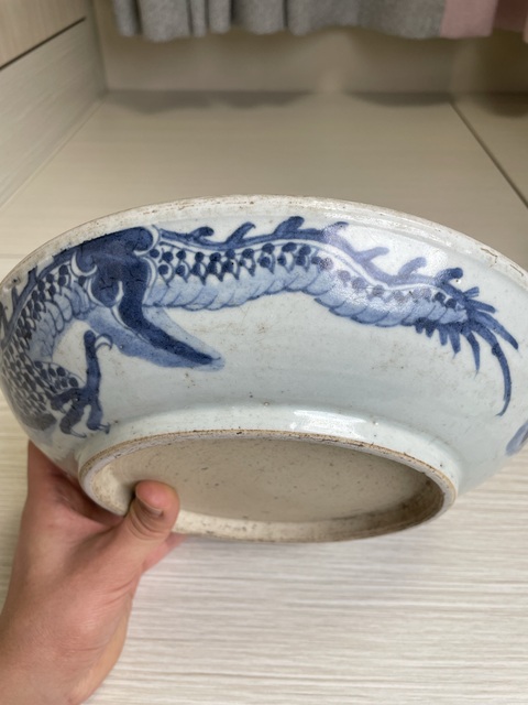 古玩陶瓷清雍正 青花過墻龍紋盤拍賣,當前價格3500元
