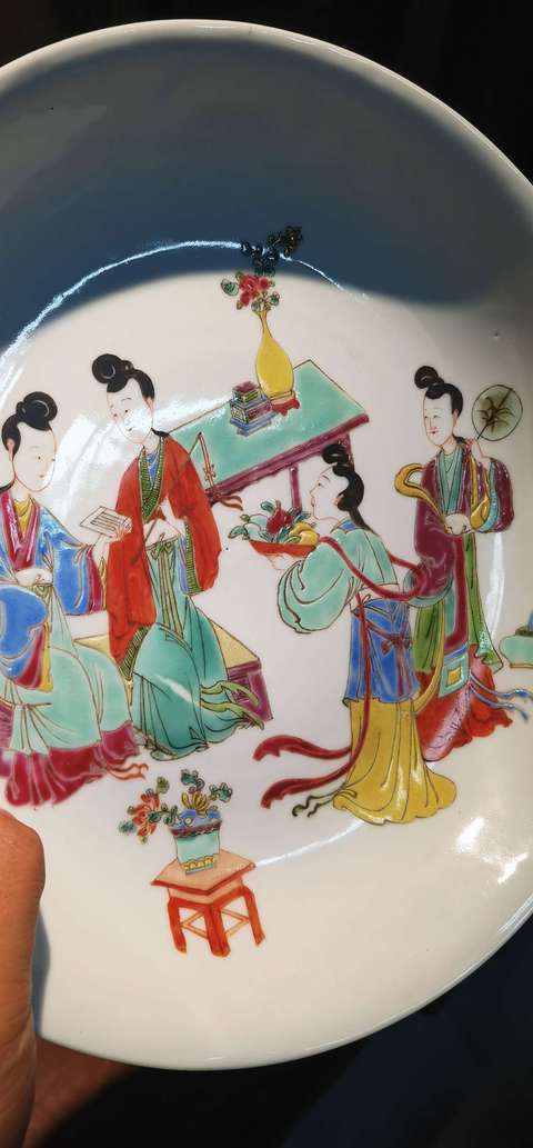 古玩陶瓷清末民初·粉彩仕女紋盤拍賣,當前價格15900元