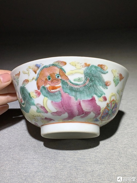 古玩陶瓷清道光 粉彩獅子繡球圖墩式碗拍賣，當前價格5777元