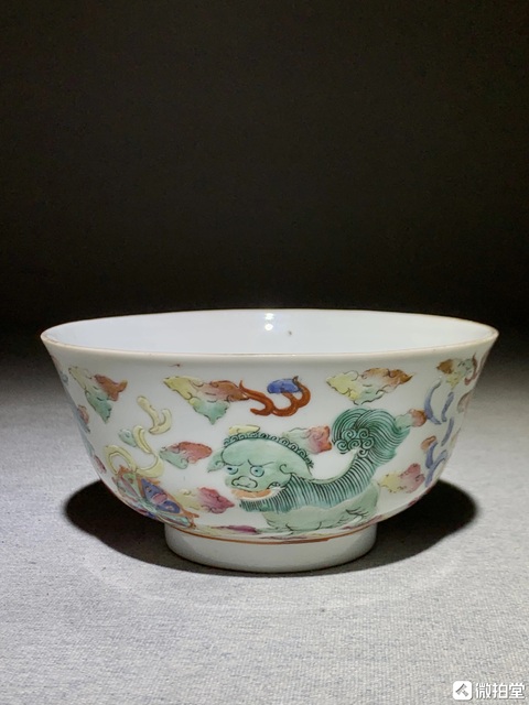 古玩陶瓷清道光 粉彩獅子繡球圖墩式碗拍賣，當前價格5777元