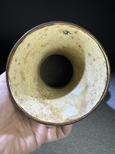 古玩陶瓷清代中期哥釉青花封神榜雷震子戰土行孫紋大觀音瓶拍賣,當前價格2800元