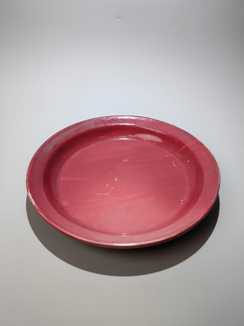 古玩陶瓷晚清時期紅釉折沿大盤拍賣，當前價格2800元