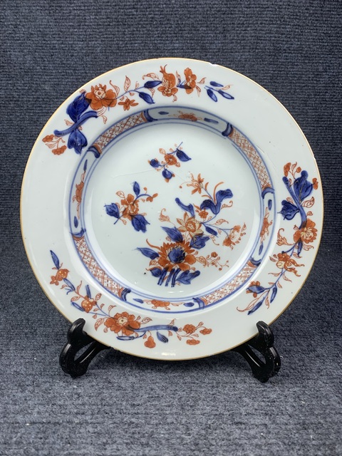 古玩陶瓷青花礬紅描金花卉紋盤拍賣，當前價格600元