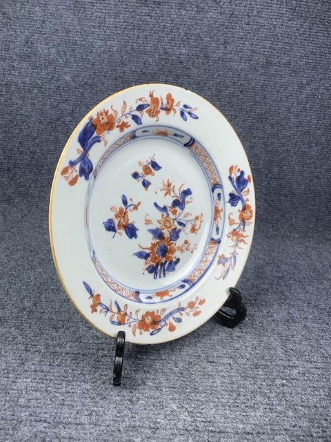 古玩陶瓷青花礬紅描金花卉紋盤拍賣，當前價格600元