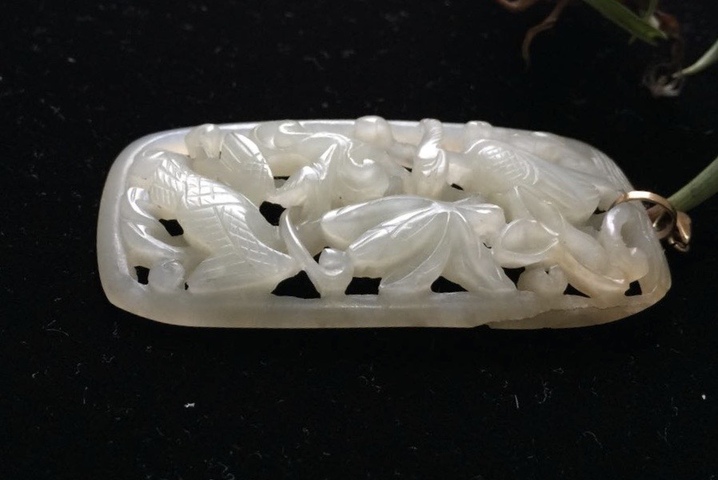 古玩玉器明清和田玉雕“花鳥紋”玉瓦拍賣,當前價格28000元