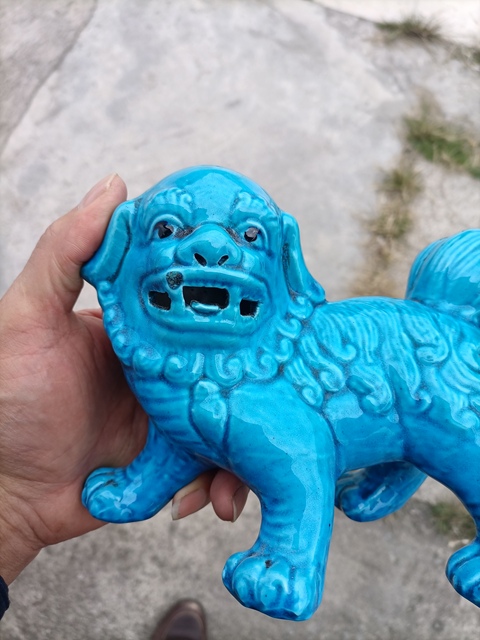 古玩陶瓷孔雀藍釉獅子拍賣，當前價格600元