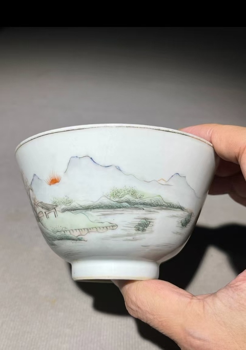 古玩陶瓷民國淺降彩茶碗拍賣,當(dāng)前價(jià)格1200元