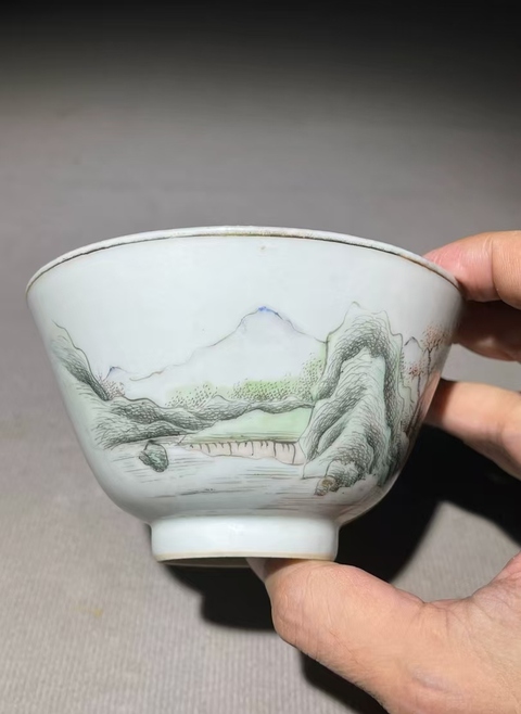 古玩陶瓷民國淺降彩茶碗拍賣,當(dāng)前價(jià)格1200元