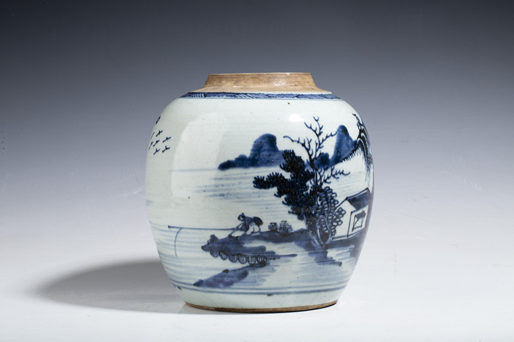 古玩陶瓷清乾隆·青花山水人物紋罐拍賣,當前價格2680元