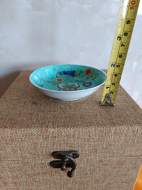 古玩陶瓷大清光緒年制款松石綠粉彩瓜瓞綿綿紋賞盤拍賣，當前價格488元