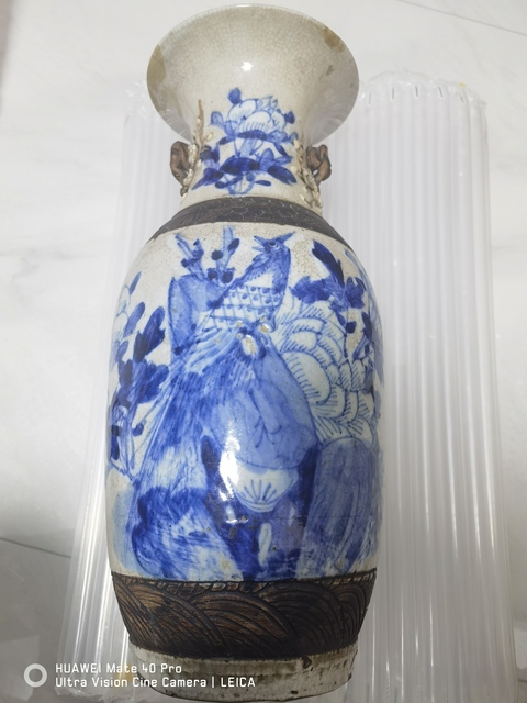 古玩陶瓷哥釉地鐵銹釉青花瓶拍賣，當前價格600元