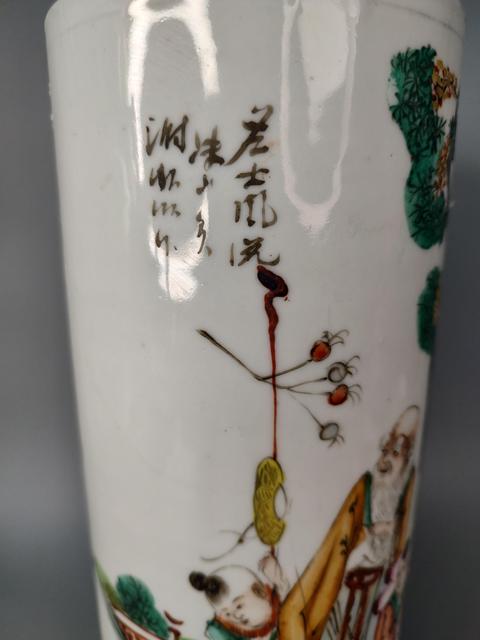 古玩陶瓷民國淺降彩人物帽筒拍賣，當前價格278元