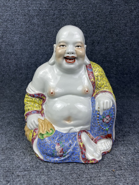 置物　弥勒佛 粉彩人物 金王記拍寶網】( 常5) H382 民國粉彩彌勒佛五子登科彌勒佛坐像一