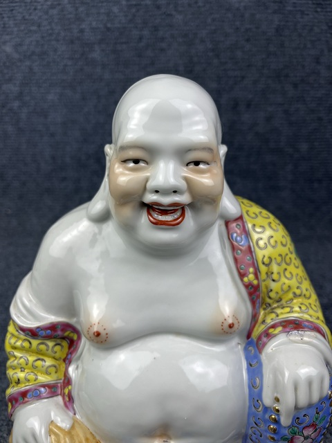 置物　弥勒佛 粉彩人物 域鉴古玩】民国·粉彩弥勒佛瓷塑鉴定结果_民国·粉彩弥勒佛瓷塑真