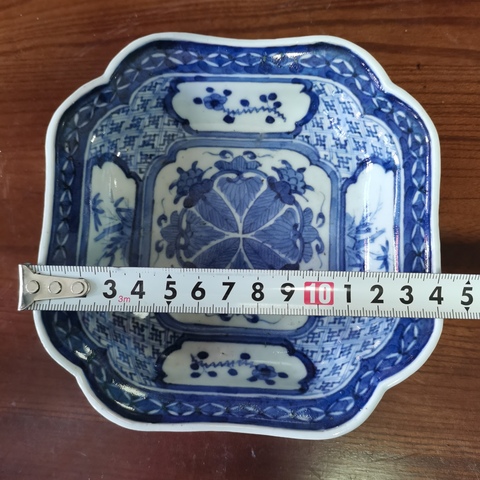古玩陶瓷晚清民國(guó)青花四方倭角盤拍賣,當(dāng)前價(jià)格666元
