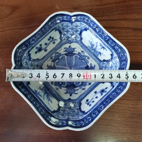 古玩陶瓷晚清民國(guó)青花四方倭角盤拍賣,當(dāng)前價(jià)格666元