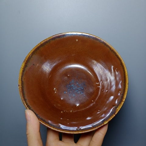 古玩陶瓷元代磁州窯紫金釉茶碗拍賣，當前價格3600元