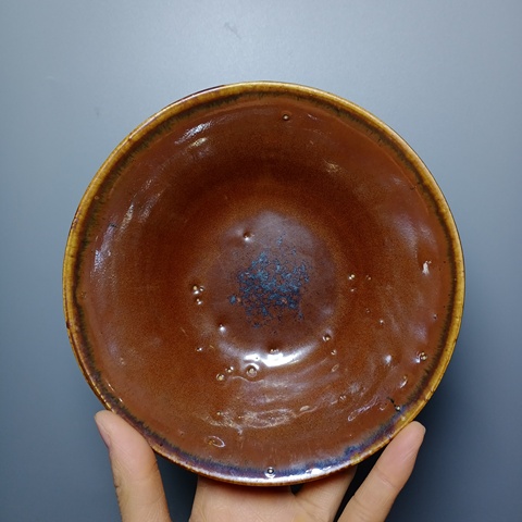 古玩陶瓷元代磁州窯紫金釉茶碗拍賣，當前價格3600元