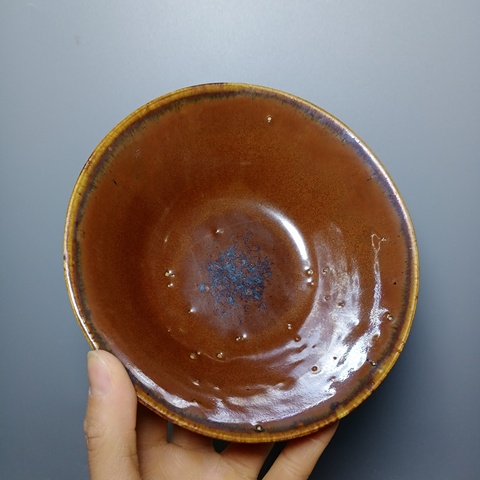 古玩陶瓷元代磁州窯紫金釉茶碗拍賣，當前價格3600元