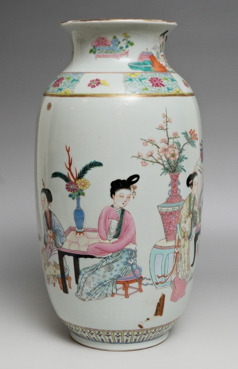 古玩陶瓷粉彩人物故事燈籠瓶真品鑒賞圖