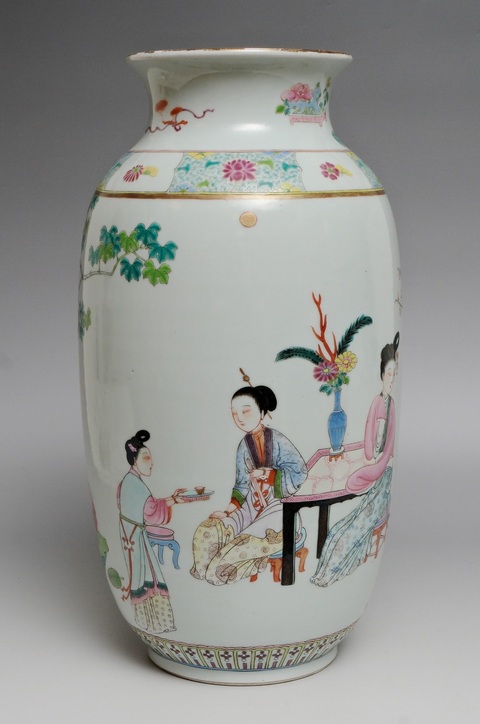 古玩陶瓷粉彩人物故事燈籠瓶真品鑒賞圖