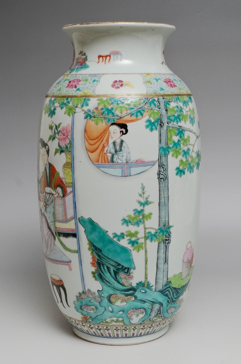 古玩陶瓷粉彩人物故事燈籠瓶真品鑒賞圖