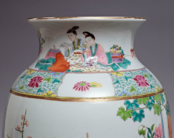 古玩陶瓷粉彩人物故事燈籠瓶真品鑒賞圖