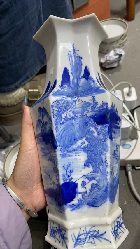 古玩陶瓷青花山水人物紋雙聯(lián)瓶拍賣，當(dāng)前價(jià)格1480元