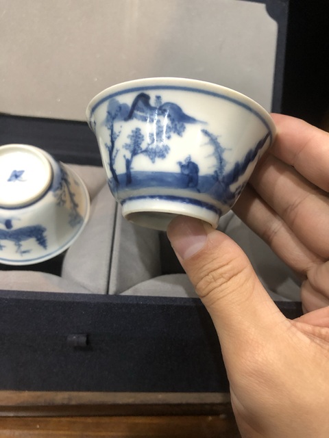 古玩陶瓷（精品品茗杯）清·康熙·訪友圖·青花品茗杯一對拍賣，當前價格3180元