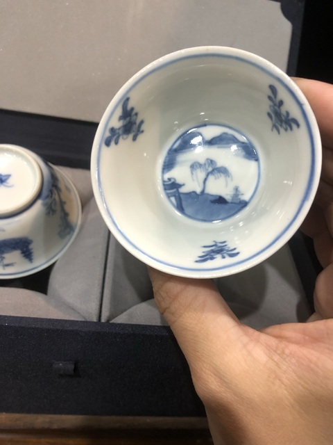 古玩陶瓷（精品品茗杯）清·康熙·訪友圖·青花品茗杯一對拍賣，當前價格3180元