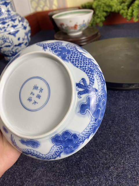 古玩陶瓷清雍正青花過墻龍紋盤拍賣，當前價格50000元