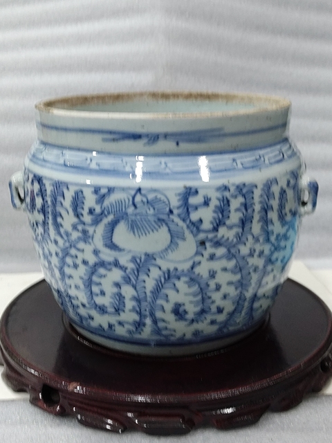 古玩陶瓷青花纏枝花紋四系粥罐拍賣,當前價格1288元