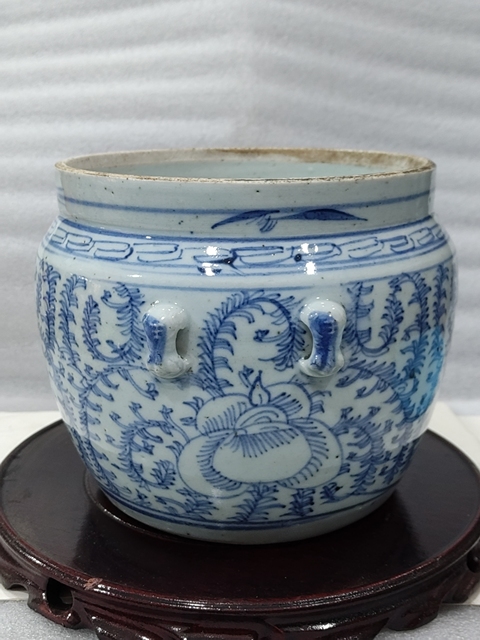 古玩陶瓷青花纏枝花紋四系粥罐拍賣,當前價格1288元