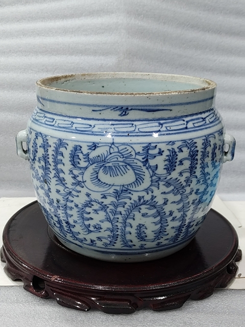 古玩陶瓷青花纏枝花紋四系粥罐拍賣,當前價格1288元