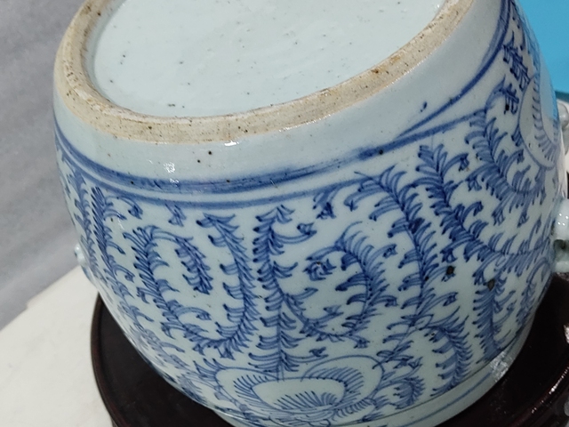 古玩陶瓷青花纏枝花紋四系粥罐拍賣,當前價格1288元